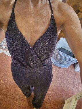 Trixxi Purple/Black Sparkle Halter Jumpsuit